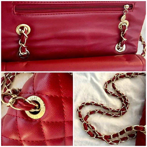 👑✅PRICE FIRM✅ Beautiful Large Red Quilted Gold Chain Purse - Picture 12 of 17